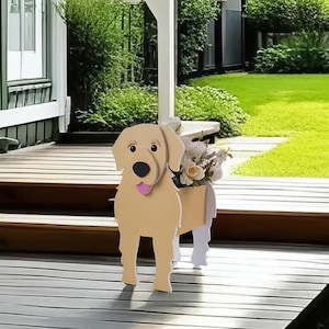 Hondvormige bloempot, Golden Retriever-bloempotten, Golden Retriever-decoraties, unieke tuinkunst, Plantendisplay voor binnen en buiten