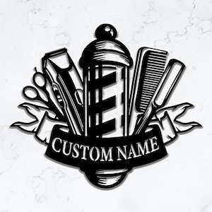 Custom Barbershop Metal Wall Art, Personalized Barbershop Sign, Decor for Barbershop, Barbershop Metal Decor, Hairdressers Gift, 8-24 Inch