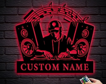 Custom DJ Turntable Metal Wall Art: Personalized Deejay Headphone Sign
