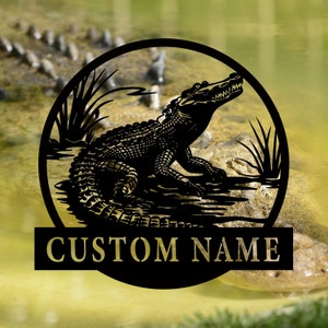 Crocodile Metal Wall Signs-Metal Alligator Decor-Crocodile Wall Art-Alligator Hangings-Outdoor Decor-Crocodile Lover Name Sign-8-24 in.