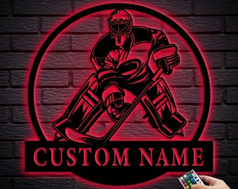 Custom Hockey Goalie Metal Wall Sign: Personalized Hockey Decor (8-24 Inch)