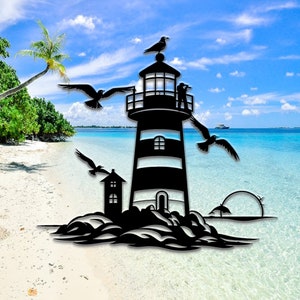 Personalized Lighthouse Metal Wall Art, Custom Lighthouse Metal Wall Sign, Lighthouse Name Sign, Beach House Sign, Lake Decor, 8-24 Inch