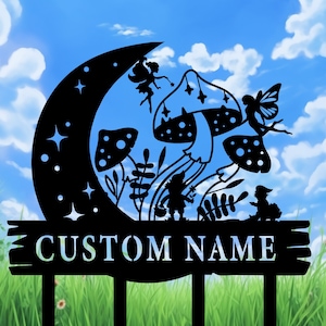 Custom Fairy Mushroom Garden Stake, Metal Fairy Garden Sign,Personalized Garden Stake, Metal Sign, Yard Decor, Garden Metal Art, Garden Gift