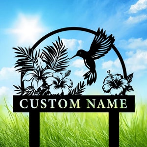 Custom Hummingbird Flower Metal Garden Stake - Personalized Bird Yard Art