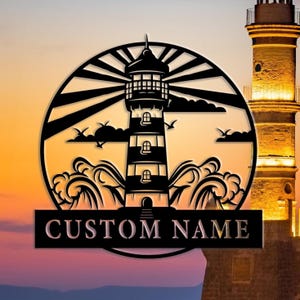 Personalized Lighthouse Metal Wall Art, Custom Lighthouse Metal Wall Sign, Lighthouse Name Sign, Beach House Sign, Lake Decor, 8-24 Inch