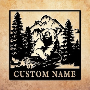 Custom Bear Metal Sign Wall Art, Custom Bear Lover Sign, Home Decor, Bear Lover Gift, Bear and Cabin Wall Outdoor Sign, Housewarming Gift