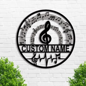 Custom Music Notes Metal Sign, Music Metal Wall Art, Music Notes Metal Wall Decor, Music Gift, Custom Music Name Signs, 8-24 Inches