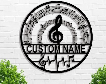 Custom Music Notes Metal Sign, Music Metal Wall Art, Music Notes Metal Wall Decor, Music Gift, Custom Music Name Signs, 8-24 Inches