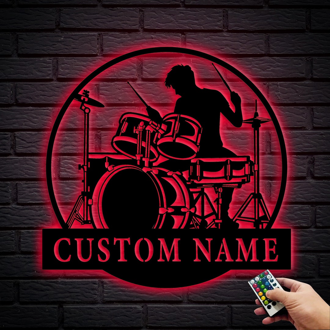 Drummer Sign Custom Drummer Metal Wall Art, Personalized Drummer Name Sign ...