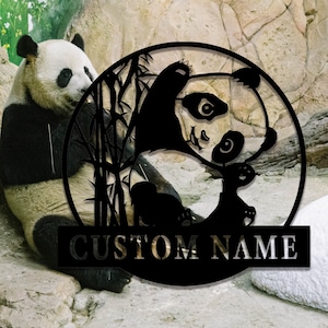 Arte murale in metallo con panda personalizzata, cartello in metallo con panda personalizzato, cartello per camera da letto, cartello con panda con nome, arredamento personalizzato per la cameretta dei bambini, decorazione murale in metallo, 8-24 pollici