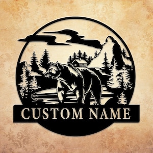 Custom Bear Metal Sign Wall Art, Custom Bear Lover Sign, Home Decor, Bear Lover Gift, Bear and Cabin Wall Outdoor Sign, Housewarming Gift