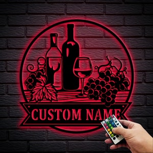 Custom Wine Bar Metal Wall Art, Personalized Wine Bar Name Sign, Wine Bar Decor, Custom Bar Metal Sign, Housewarming Gifts, 8-24inch