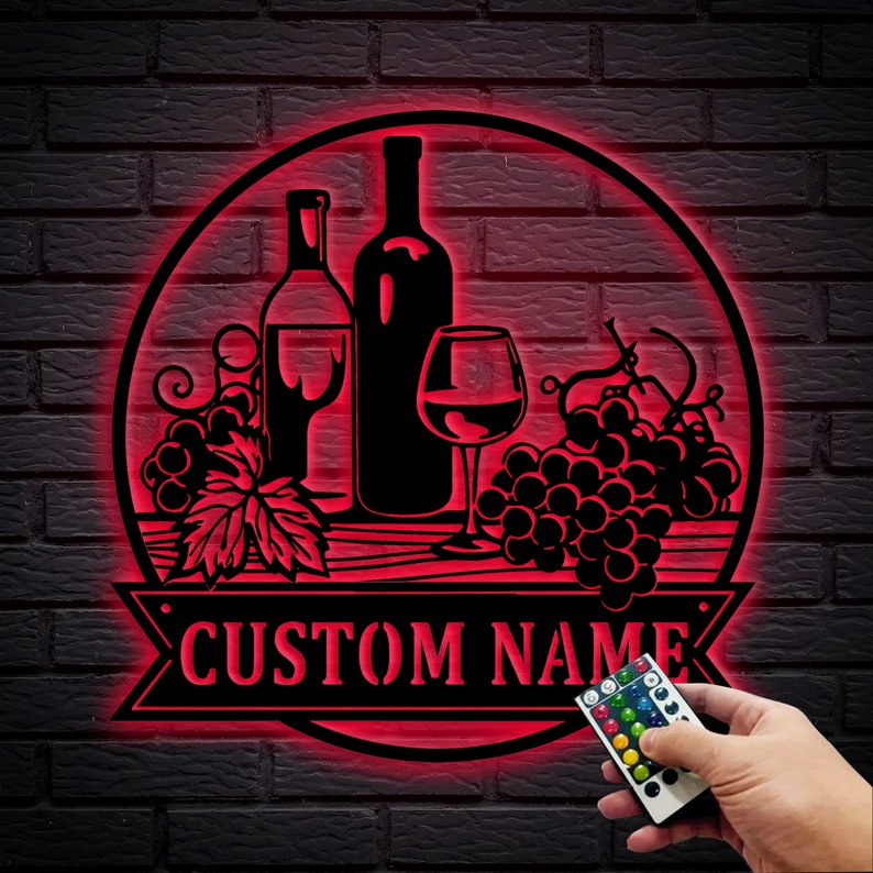 Custom Wine Bar Metal Wall Art, Personalized Wine Bar Name Sign, Wine Bar Decor, Custom Bar