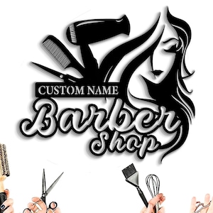 Custom Barbershop Metal Wall Art, Personalized Barbershop Sign, Decor for Barbershop, Barbershop Metal Decor, Hairdressers Gift, 8-24 Inch