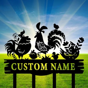Personalisierter Hühnergartenpfahl, Hühnergartenschild, Benutzerdefinierte Hühnerstall-Namensschilder, Metall-Yard-Dekor, 8-24 Zoll