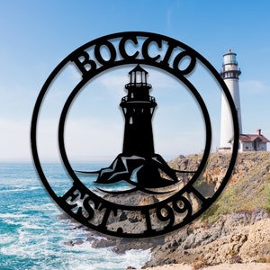 Custom Lighthouse Metal Wall Sign, Personalized Lighthouse Metal Wall Art, Lighthouse Name Sign, Beach House Sign, Lake Decor, 8-24 Inches