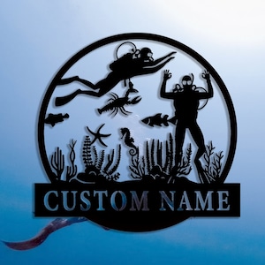 Custom Couple Scuba Diving Metal Sign, Scuba Diving Sport Metal Decor, Hobbie Sport Gift, Home Decor, Gift for Him, 8-24 Inch