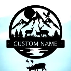 Custom Deer and Mountain Metal Wall Art: Personalized Home Decor
