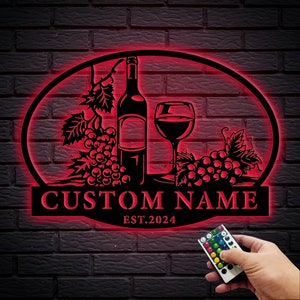 Custom Wine Bar Metal Wall Sign, Personalized Wine Bar Name Wall Decor, Home Decor, Wine Patio Decor, Wine Sign, Kitchen Decor, 8-24 Inch