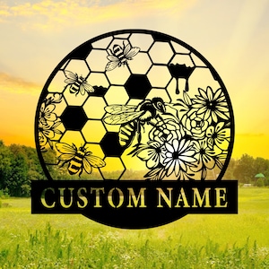 Custom Bee Metal Wall Art, Personalized Honey Bee Metal Wall Art, Bee Sign, Bee Wall Decor, Bee Home Decor, Honey Bee Wall Decor, 8-24inch