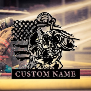 Custom Firefighter Metal Wall Sign, Personalized Firefighter Wall Decor, Firefighter Gifts, Custom Fire Department Decor, 8-24 Inches