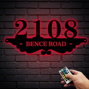 Cartello con indirizzo in metallo personalizzato con luci a LED: decorazione personalizzata con numero civico (8-24 pollici)
