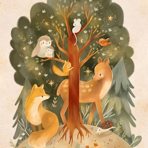 Woodland Nursery | Art Print | Magic Tree | Forest Wall Art | Woodland Animals | Kids Room Decor | Baby Gift
