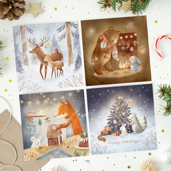Weihnachtskarten Set | Grusskarten Winter | Weihnachtskarten Waldtiere | Weihnachtsgeschenk | Mix and Match