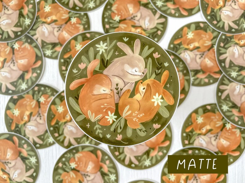 Green Rabbit Rectangle Label Bunny Sticker | Vinylsticker | Matte | Glossy | Flowers | Stationary ...