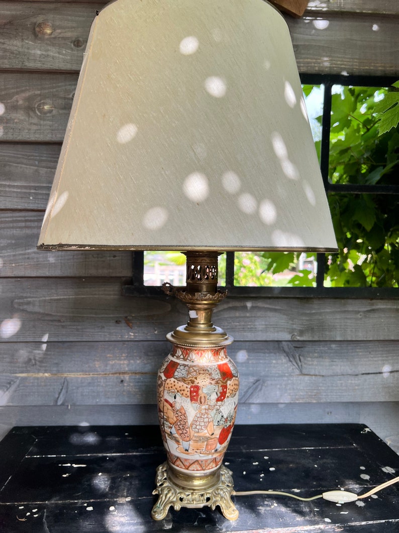 Antique Japanese Satsuma Moriage Table Lamp Etsy