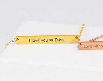 Collar de barra fina, collar grabado personalizado, collar con barra y nombre, collar con nombre personalizado, collar con placa con coordenadas, regalo para dama de honor