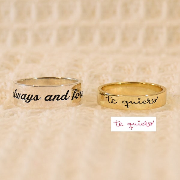 Actual Handwriting Band Ring, Custom Engraved Ring, Wide Handwriting Band, Memorial Handwriting Ring, Handmade Jewelry, Gift for Mom