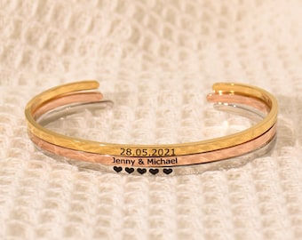 Bracelet de manchette, bracelet inspirant, bracelet gravé, bracelet personnalisé, manchette de nom, bijoux commémoratifs, cadeau de fête des mères, manchette de bande