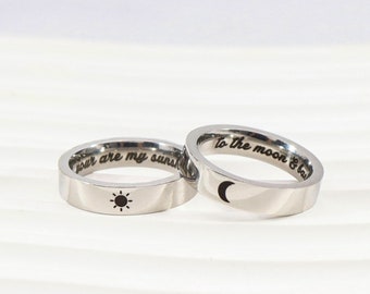 Moon Sun Couple Rings, Friendship Matching Rings, Statement Ring Sets, Couple Rings, Engraved Wedding Rings, Friends Gifts, Band Rings