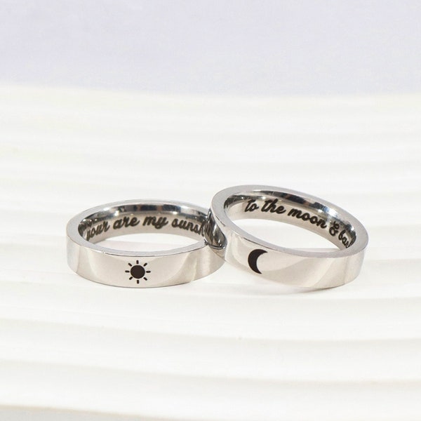 Moon Sun Couple Rings, Friendship Matching Rings, Statement Ring Sets, Couple Rings, Engraved Wedding Rings, Friends Gifts, Band Rings