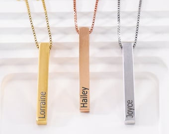 Collar con nombre personalizado, collar con barra vertical personalizada, collar con barra 3D, collar con nombre grabado, regalo de Navidad, regalo para mamá