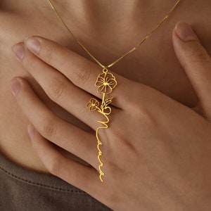 Collier prénom avec fleur de naissance, collier fleur de naissance, cadeau pour elle, bijoux personnalisés, collier prénom pour demoiselles d'honneur, cadeau d'anniversaire