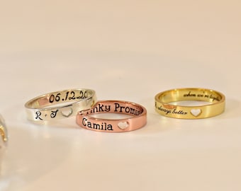 Custom Word Ring, Inside Engraved Ring, Personalized Name Ring, Dainty Coordinates Ring, Stackable Band, Anniversary Gift for Her, Mom's Day