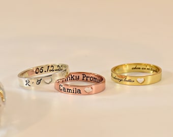 Custom Word Ring, Inside Engraved Ring, Personalized Name Ring, Dainty Coordinates Ring, Stackable Band, Anniversary Gift for Her, Christmas