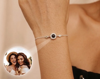 Pulsera personalizada con proyección de foto y piedra natal, pulsera conmemorativa con foto, pulsera burbuja, foto en el interior, regalo para la mejor amiga, regalo de Navidad