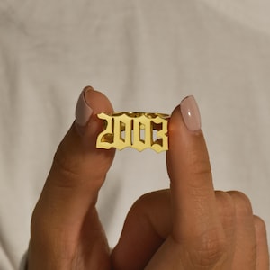 Gothic Date Ring, Year Date Number Engraved Ring, Custom Date Ring, Birthday Ring, Old English Year Ring, Bridesmaid Gift Personalized Ring