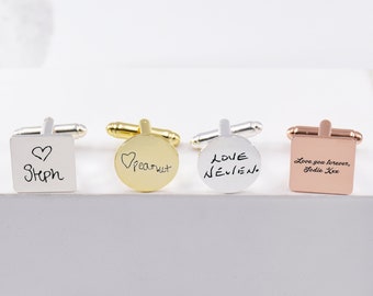 Custom Handwritten Cufflinks, Engraved Signature Cufflinks, Personalized Commemorative Cufflinks, Round Square Cufflinks, Groom Gift