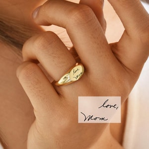 Anillo con sello de escritura a mano real, anillo con sello de huella dactilar, regalo de bodas, anillo con huella de nariz de mascota, obsequios conmemorativos delicados, regalo unisex hecho a mano
