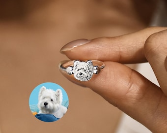 Pet Photo Ring, Dog Mom Ring Gift, Custom Pet Portrait Ring, Engraved Dog or Cat Ring, Pet Lover Gift, Meaningful Dog or Cat Owner Gift
