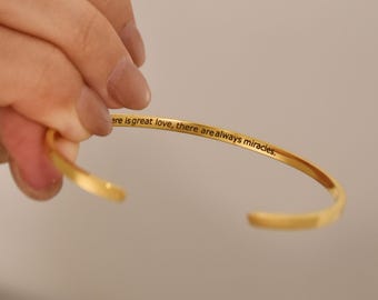 Engraved Affirmation Cuff Bracelet, Personalised Cuff Bracelet,Custom Name Bracelet, Personalized Jewelry Minimalist Bracelet Christmas Gift