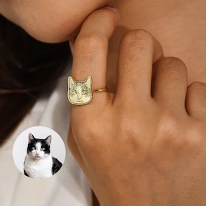 Engraved Pet Photo Ring, Custom Pet Portrait Ring, Dog and Pet Memorial Gift, Best Pet Gift for Her, Jewelry Loss Tribute, Pet Lover Gift