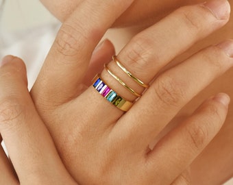 Dainty Birthstone Ring, Family Birthstone Ring, Sterling Silver Ring, Multi-Stone Birthstone Jewelry, Mothers Jewelry, 2,3,4,5 Stones Ring
