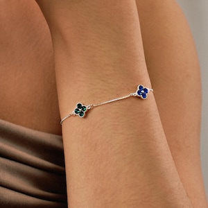 Custom Birthstone Bracelet, Clover Birthstone Bracelet, Mother and Daughter Bracelet, Family Birthstone Bracelet, Anniversary Gift