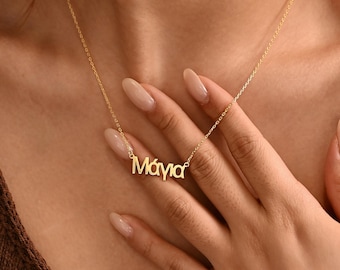 14k Gold Greek Name Necklace, Personalised Greek Name Necklace, Hellenic Necklace, Greek Name Jewelry, Greek Gift for Her, Christmas Gift