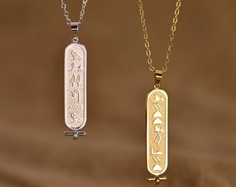 Collana con cartiglio egizio in oro 18k, collana con nome personalizzato con geroglifici egiziani, gioielli con nome personalizzato in Egitto, regali personalizzati per lei
